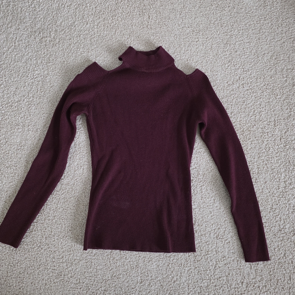 Women's Burgundy Cold Shoulder Sweater